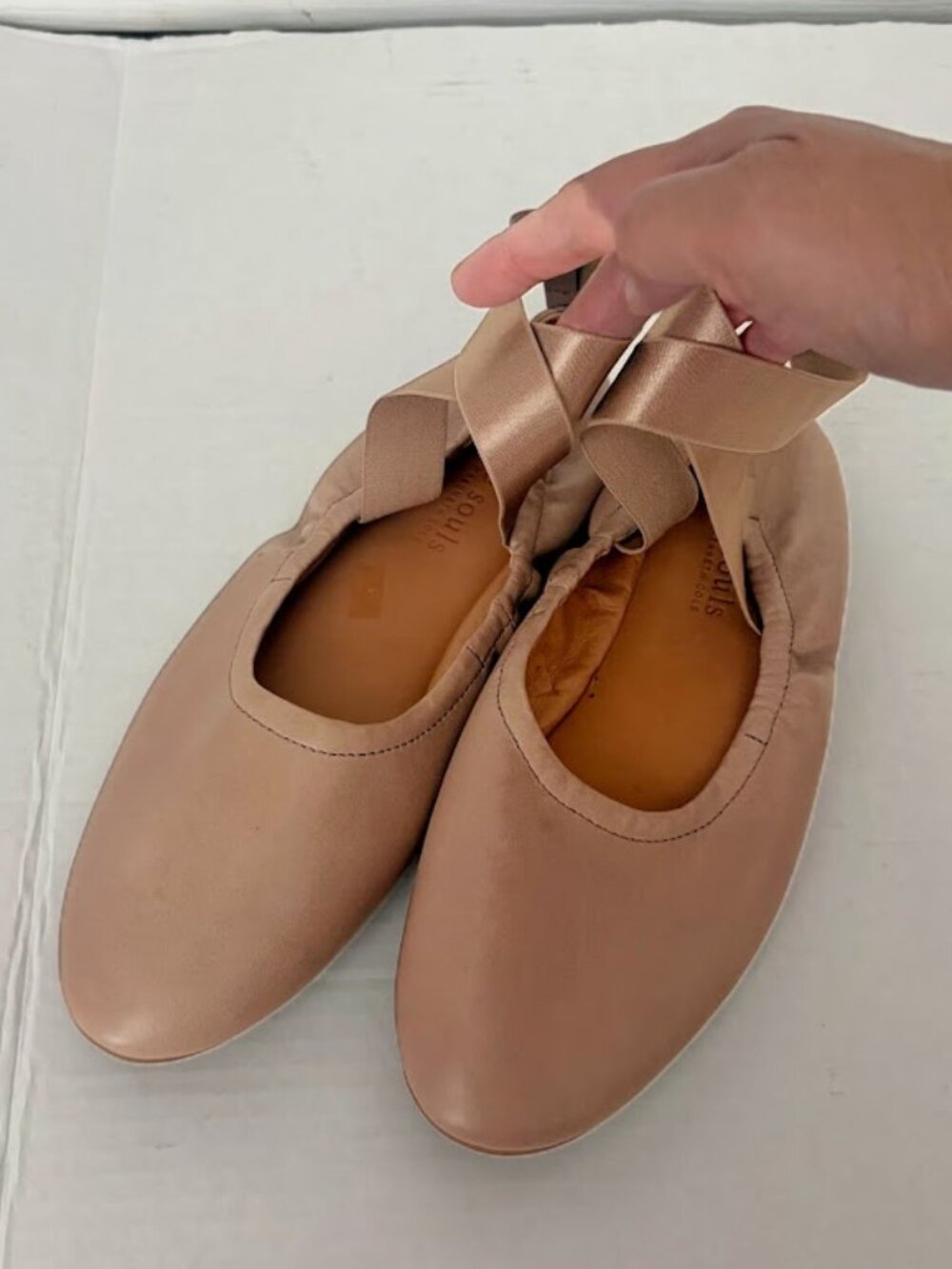 Gentle Souls Portia Rey Leather Satin Ribbon Ankle Slip On Ballerina Flats